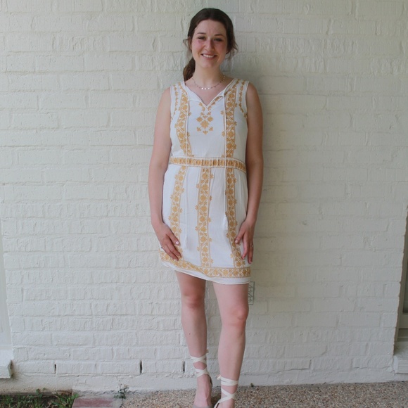 Sophie Max Dresses & Skirts - White Sundress with Yellow Embroidery